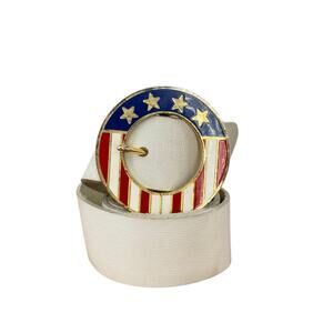 American Flag Wide Belt 34 Women’s White Strap Western 70s Festival Bold Novelty